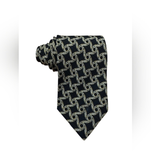 Valentino Tie 100% Silk Men’s tie Geometric design gold/black/grey EUC - Picture 1 of 5